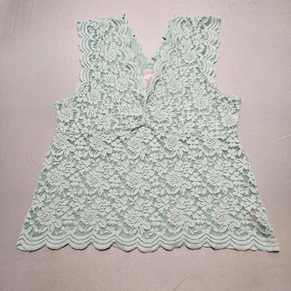 No Boundaries Lace Top Womens XL Mint Green Floral Scalloped V-Neck‎ Sleeveless